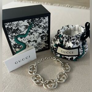 NIB GUCCI 925 Sterling Silver Interlocking GG Britt Bracelet